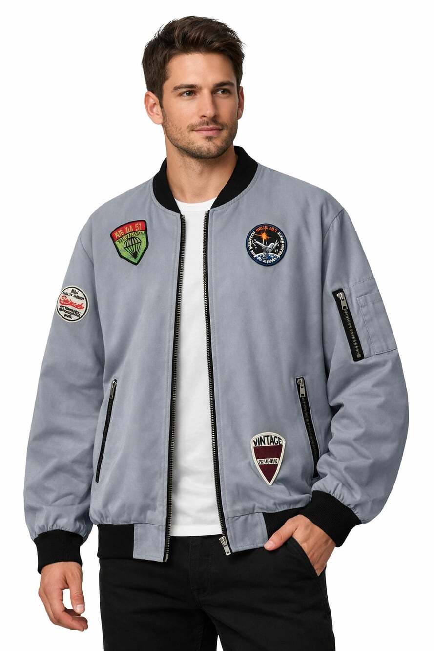 HAYDEN LA Patchwork Bomber Jacket Gray Medium NWT New Excellent D25 Stylish Zip